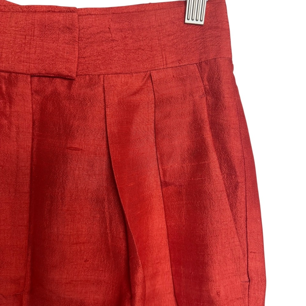 Julia Amory Elegant Classic Quiet Luxury Silk Pleated‎ Taper Trouser Red XS - Picture 6 of 6